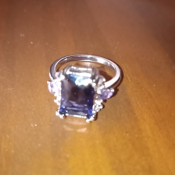 Jewelry - Large Emerald Cut Faux Amethyst Ring-Faux White Sapphire & Diamond Stones Sz 11